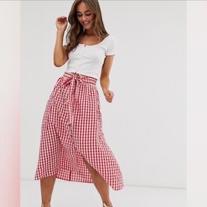 ASOS Red and White Gingham A-Line Skirt